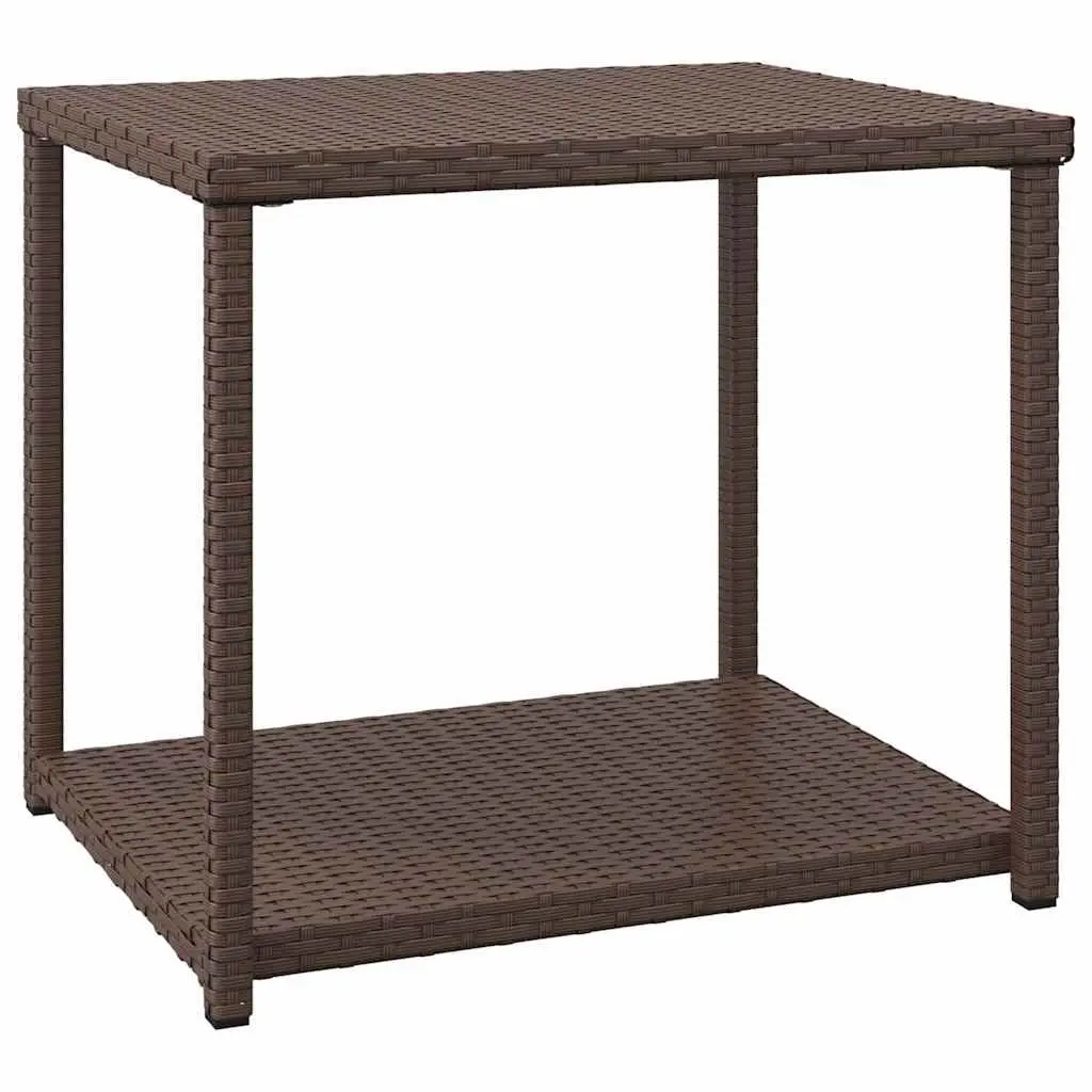 Side Table Brown 55x45x49 cm PE Rattan 2 Layer Outdoor Indoor Accent Table