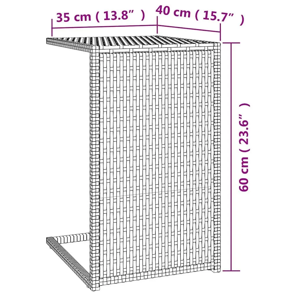 C-Shaped Side Table Black Weather Resistant 40x35x60cm Poly Rattan Accent End Table
