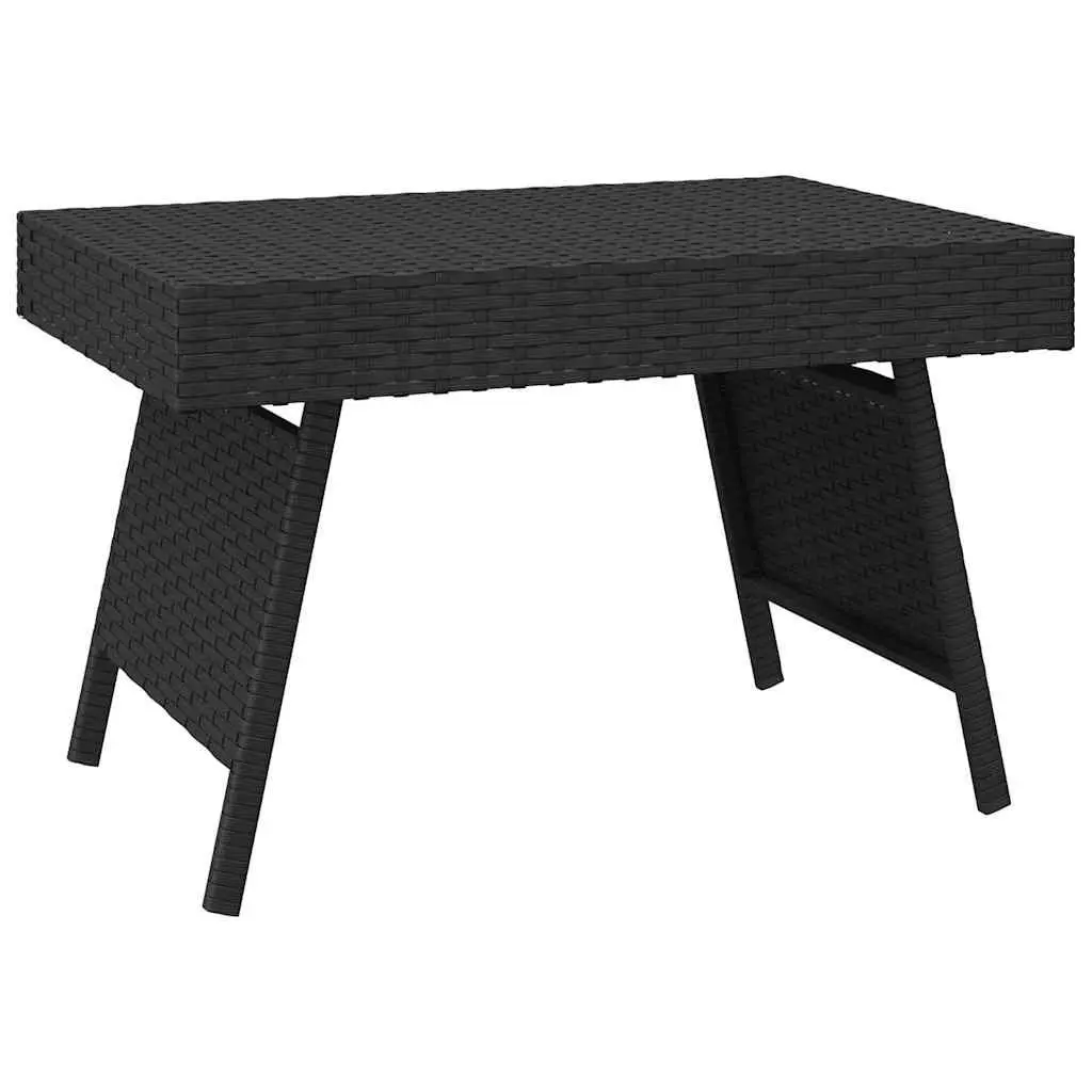 Foldable Side Table Black Accent End Table Indoor Outdoor Poly Rattan Steel