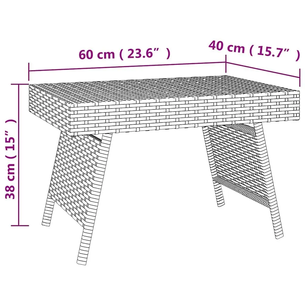 Foldable Side Table Black Accent End Table Indoor Outdoor Poly Rattan Steel