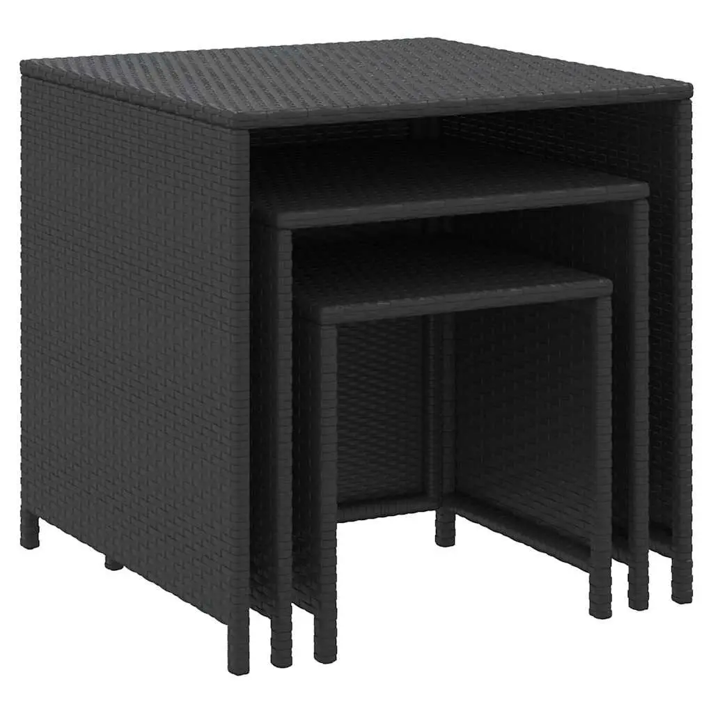 Nesting Tables 3 Pieces Black Poly Rattan End Side Coffee Tables Storage