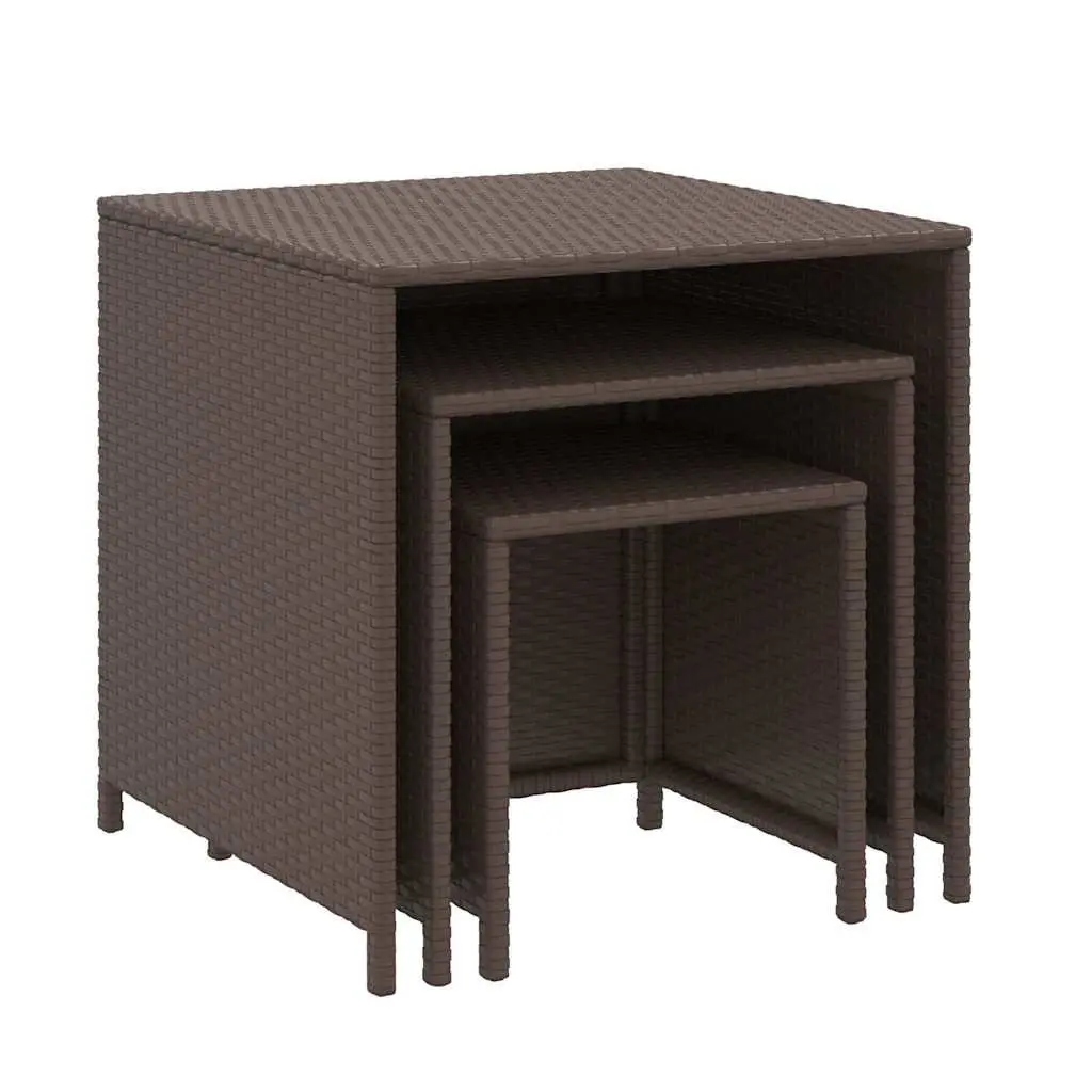 Nesting Tables Set Brown PE Rattan Powder-Coated Steel Frame 3 Piece