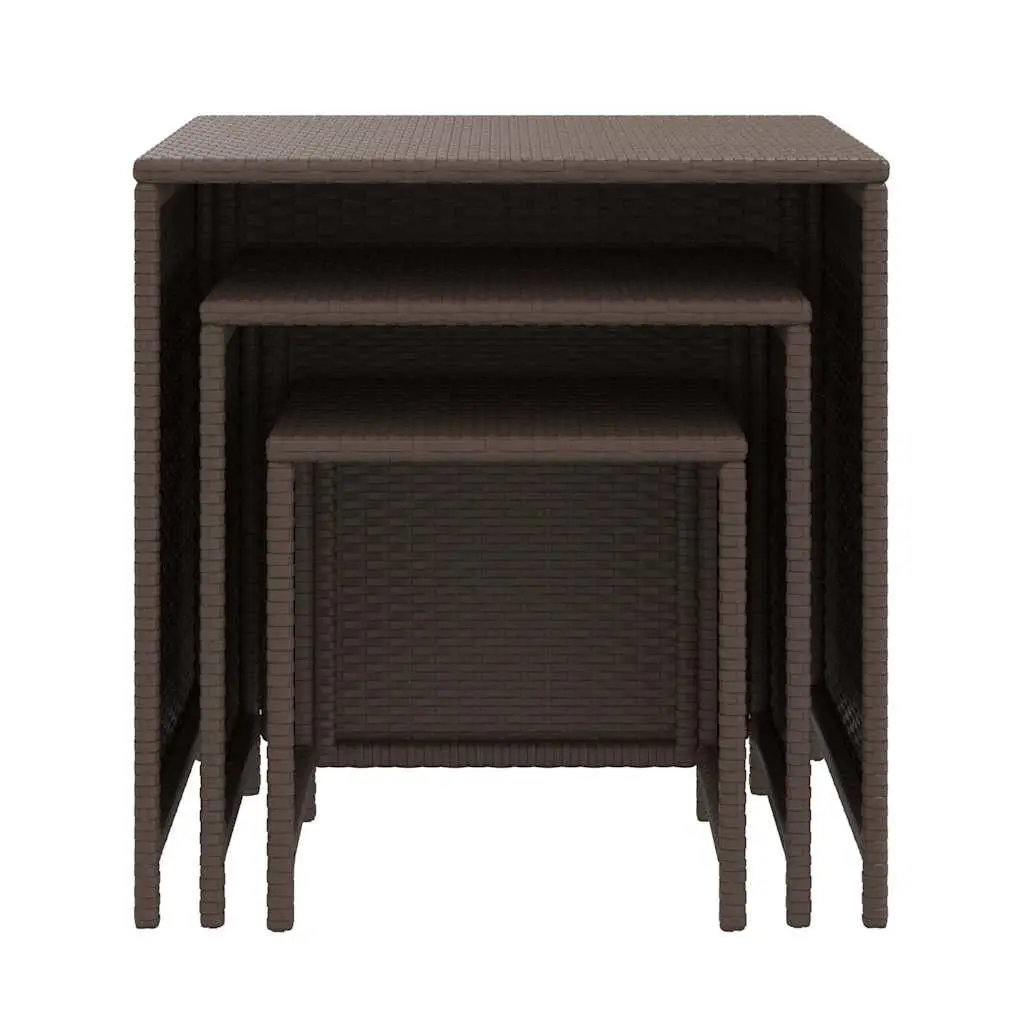 Nesting Tables Set Brown PE Rattan Powder-Coated Steel Frame 3 Piece