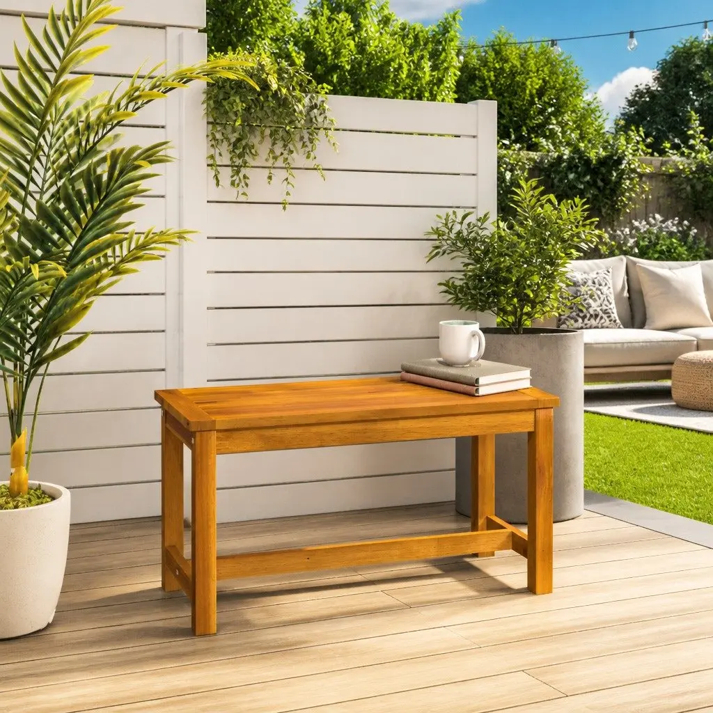 Solid Wood Garden Bench Sturdy Acacia Outdoor Seating 80 x 35 x 45 cm
