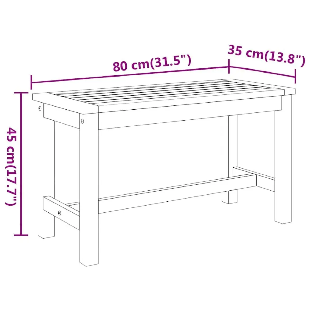 Solid Wood Garden Bench Sturdy Acacia Outdoor Seating 80 x 35 x 45 cm