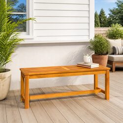 Solid Acacia Wood Garden Bench Outdoor Seating Sturdy Frame Brown 110x35x45cm