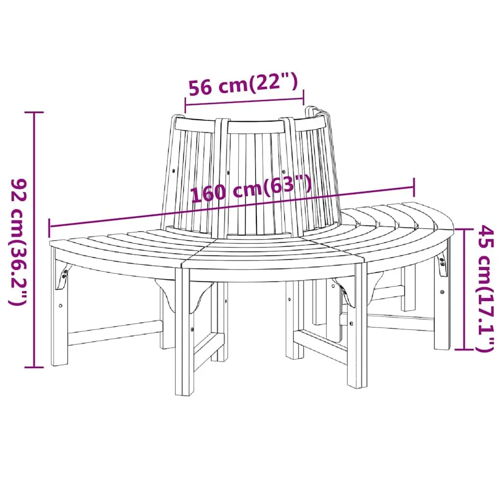 Half Round Tree Bench Outdoor Seating Ø160cm Solid Eucalyptus Wood Brown
