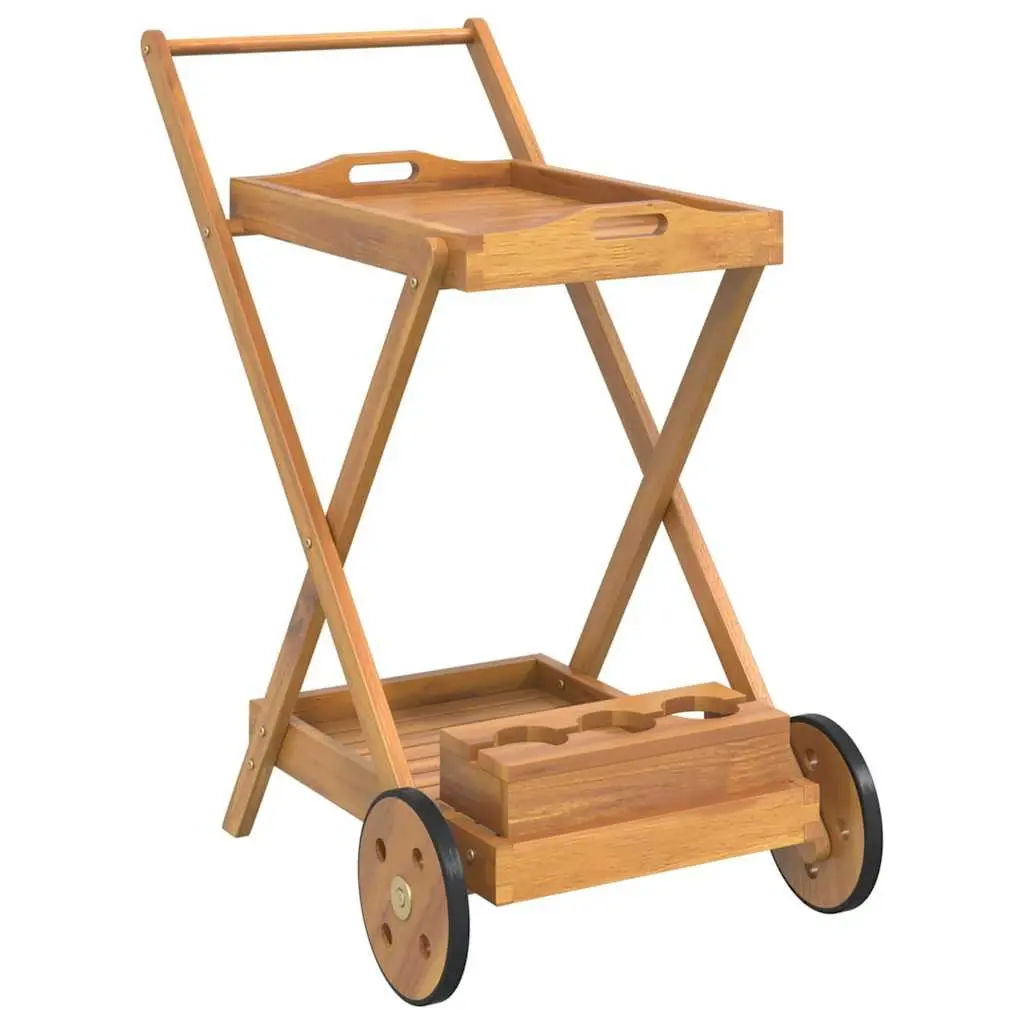 Tea Trolley 54x87x90cm 2-Tier Kitchen Dining Cart Brown Solid Wood Acacia Wheels