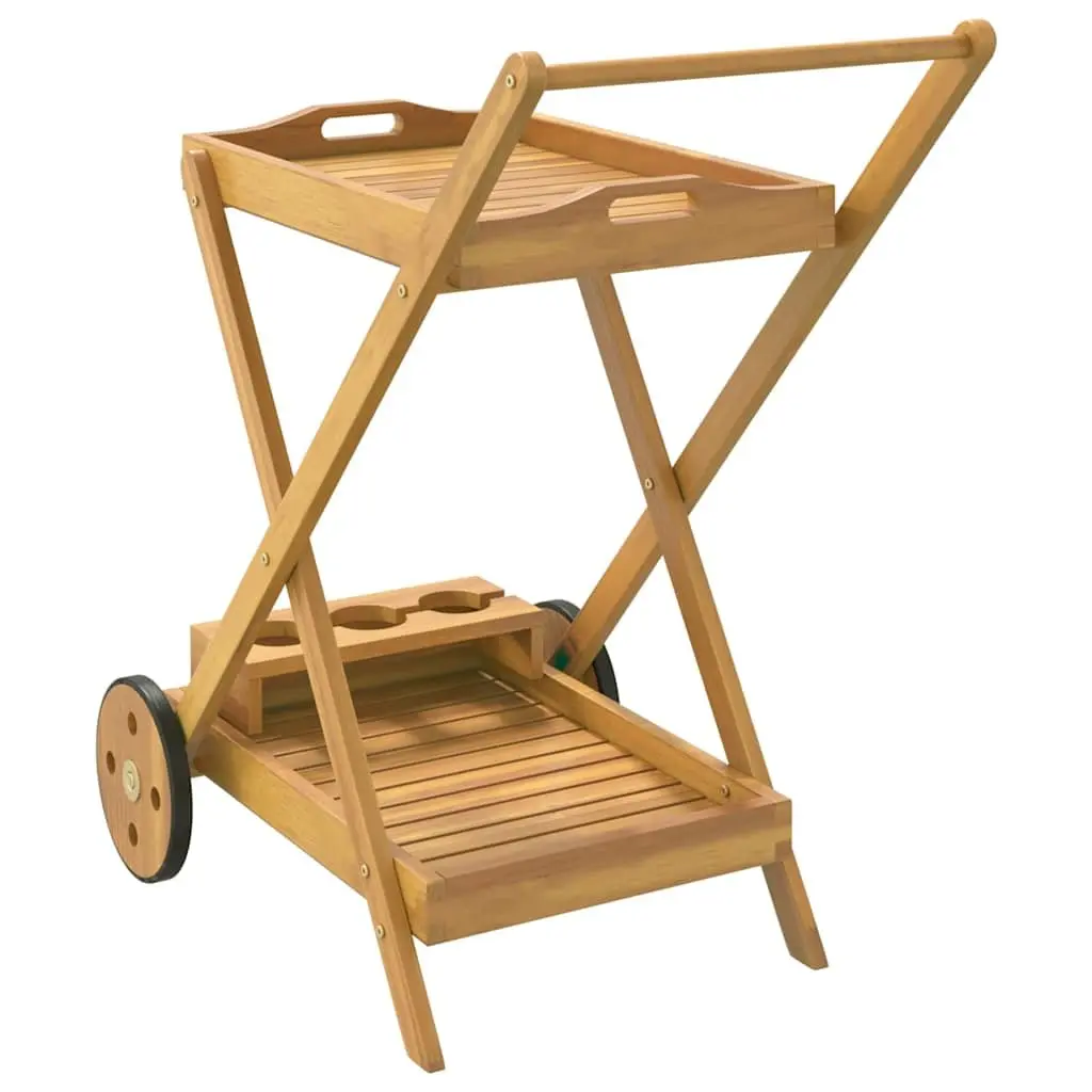 Tea Trolley 54x87x90cm 2-Tier Kitchen Dining Cart Brown Solid Wood Acacia Wheels