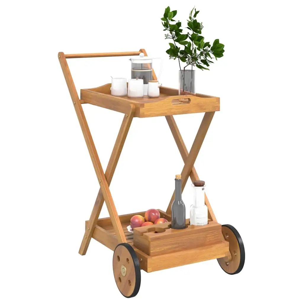 Tea Trolley 54x87x90cm 2-Tier Kitchen Dining Cart Brown Solid Wood Acacia Wheels