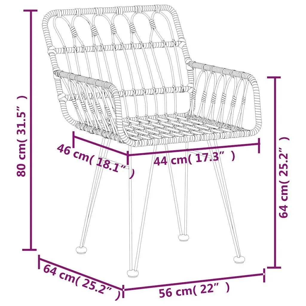 Outdoor Garden Chairs 2 pcs with Armrest Backrest Patio Seating Brown