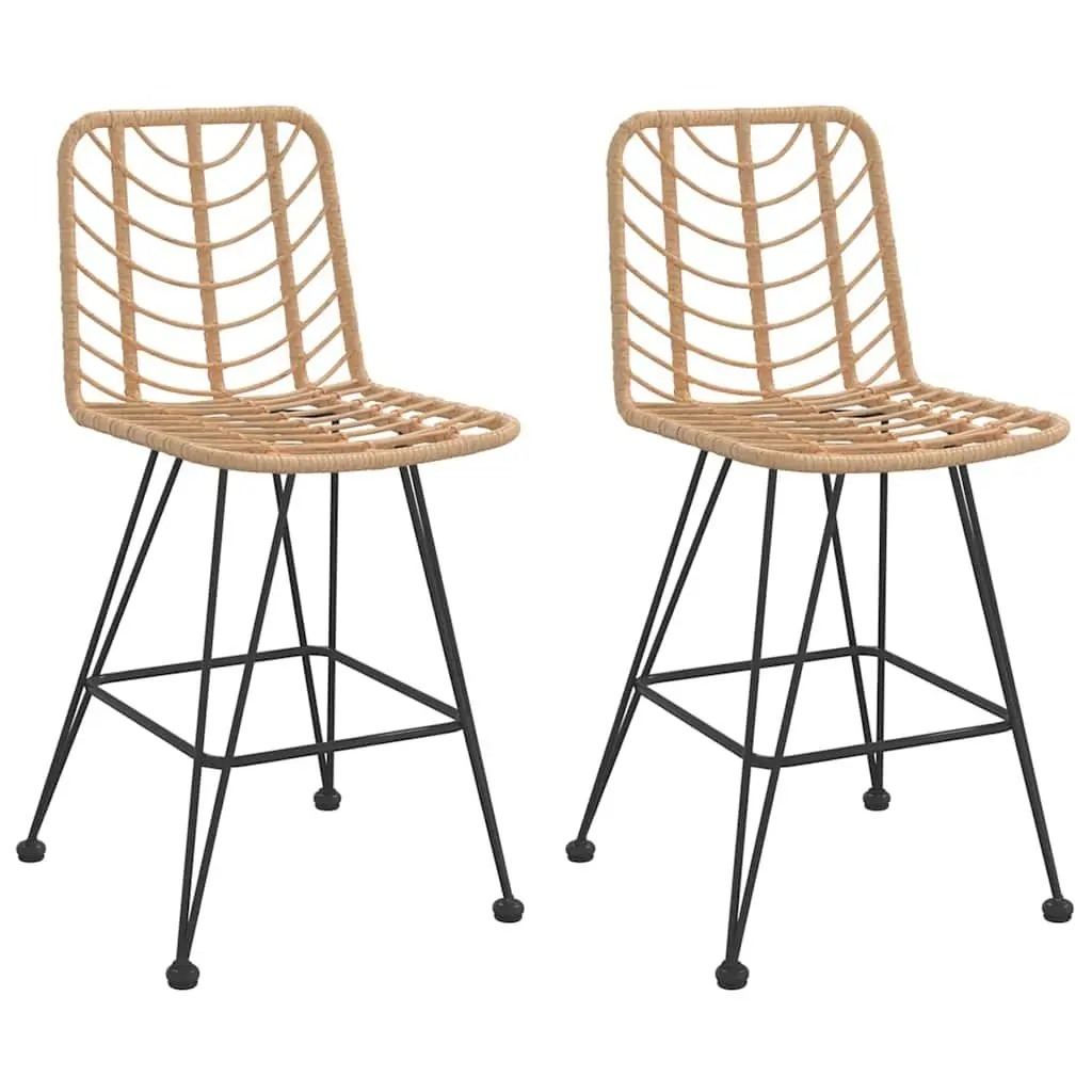 Outdoor Bar Stools 2pcs Garden Patio Seating Rattan Steel Frame Backrest