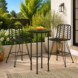 Outdoor Bar Stools Set 2 Piece Black Garden Patio Seating High Chair Backrest