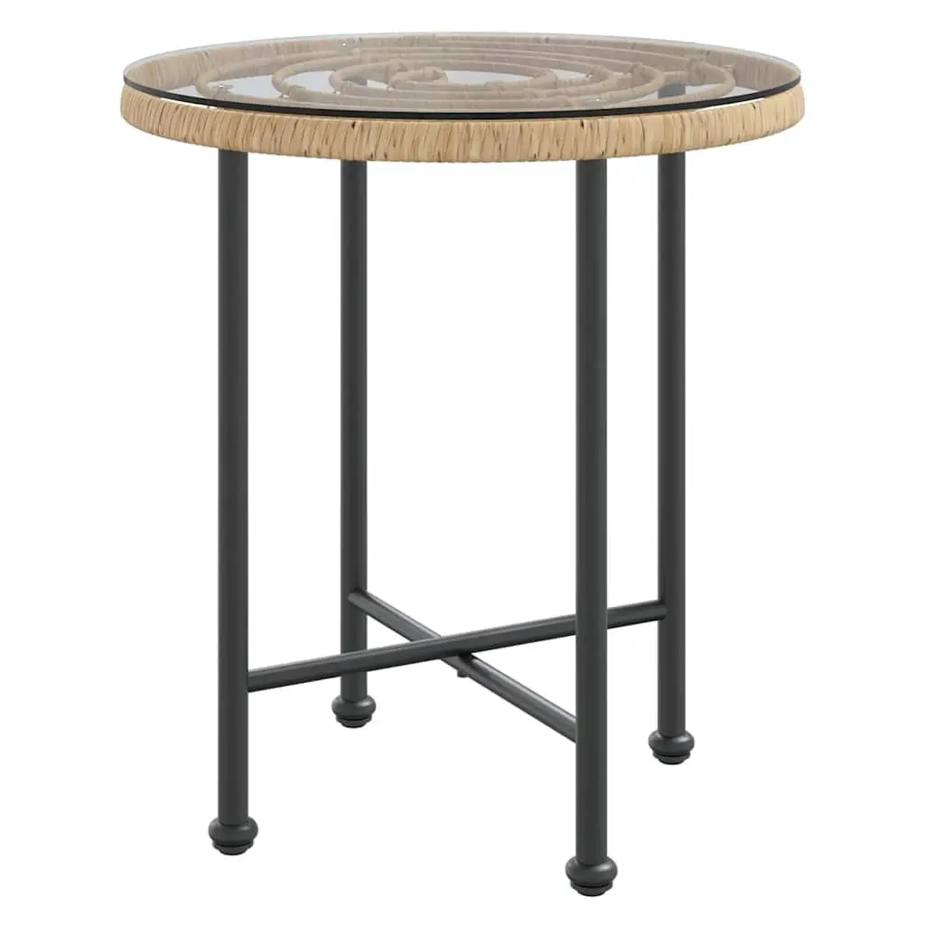 Outdoor Dining Table Round 50cm Tempered Glass Patio Garden Furniture Brown