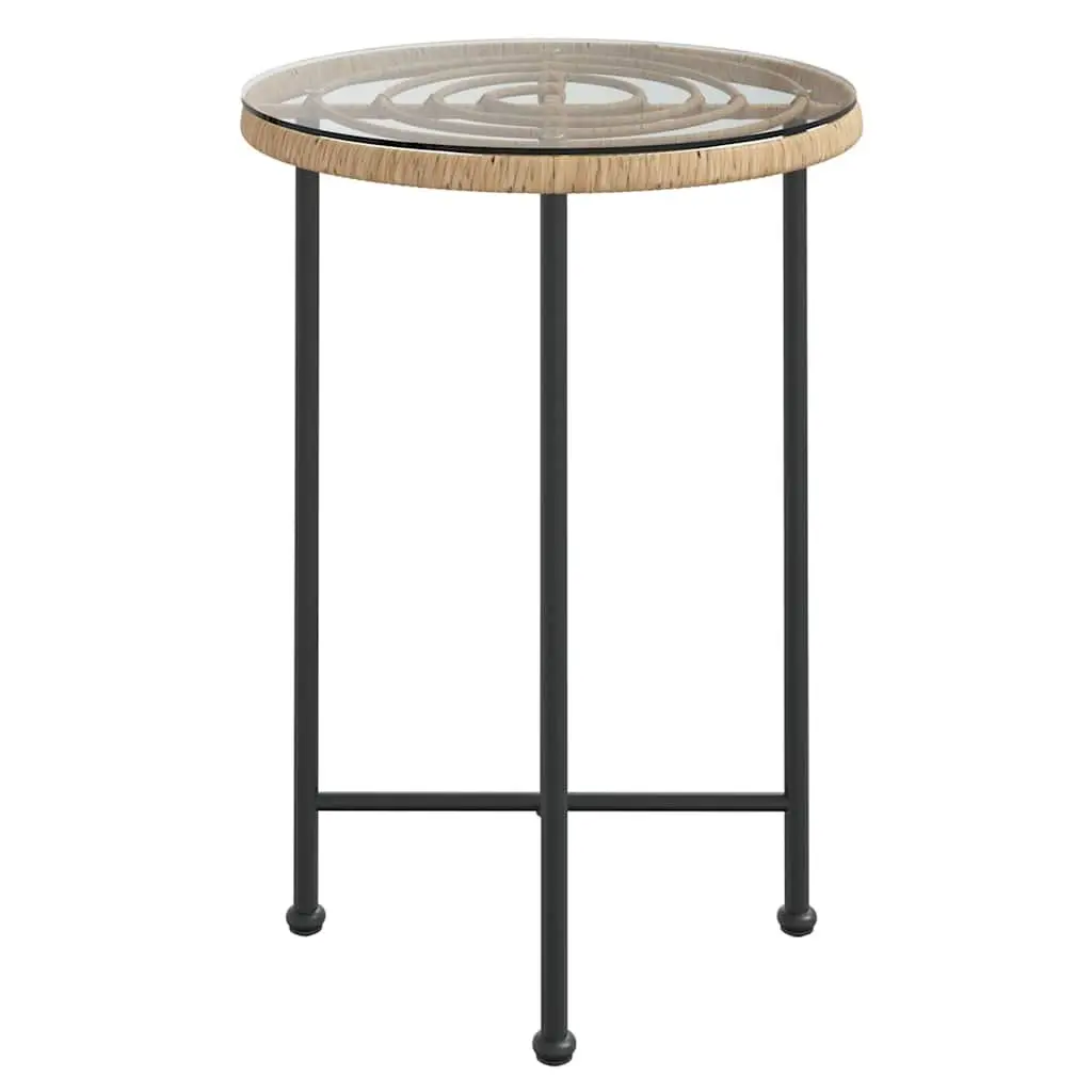 Outdoor Dining Table Tempered Glass Top 55cm Steel Frame Brown
