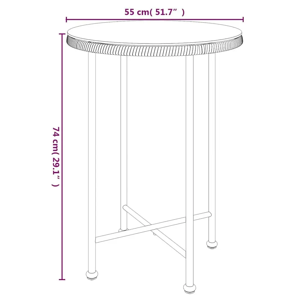 Outdoor Dining Table Tempered Glass Top 55cm Steel Frame Brown