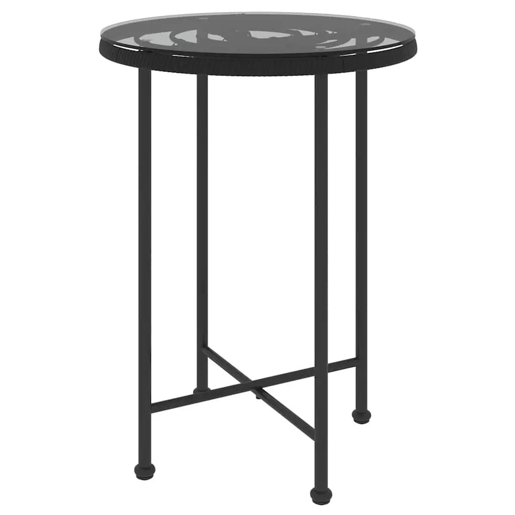 Dining Table Black Round Ø55cm Tempered Glass Steel Outdoor Bistro Patio