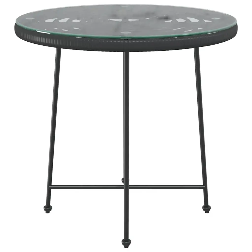 Round Outdoor Dining Table Black Steel Frame 80cm Tempered Glass Top Garden Bistro Furniture