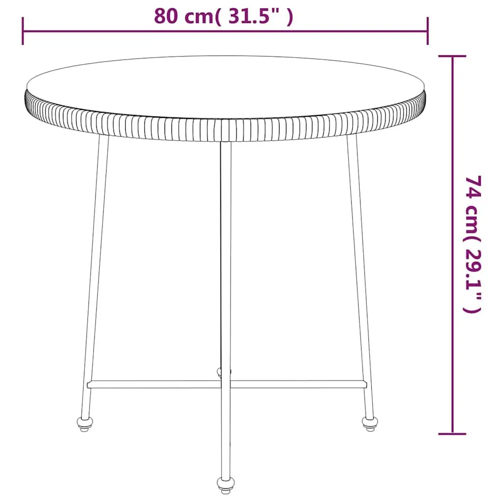 Round Outdoor Dining Table Black Steel Frame 80cm Tempered Glass Top Garden Bistro Furniture