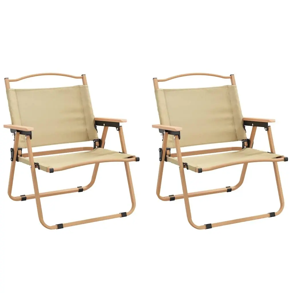 Camping Chair 2 pcs Outdoor Seating Folding Beach Picnic Garden Portable Beige
