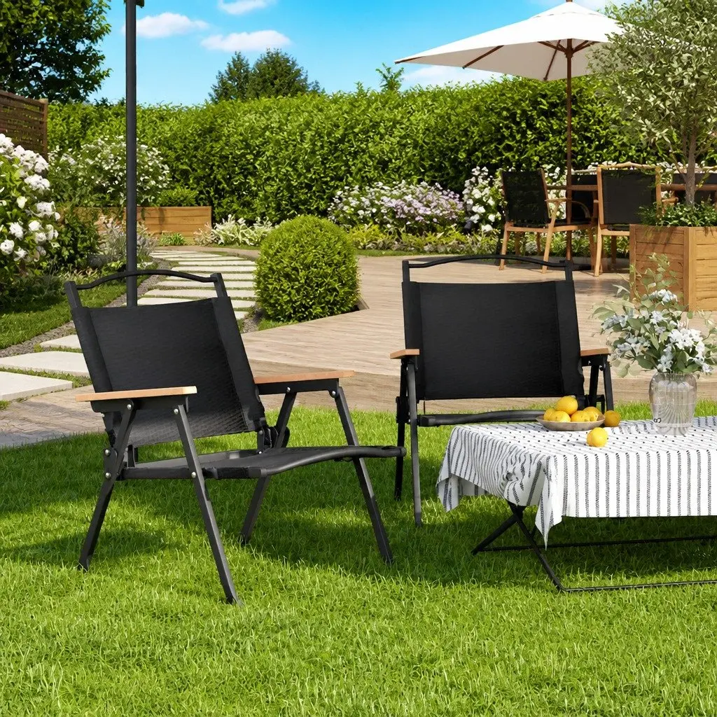 Camping Chairs 2 pcs Black Outdoor Folding Picnic Garden Beach Seating