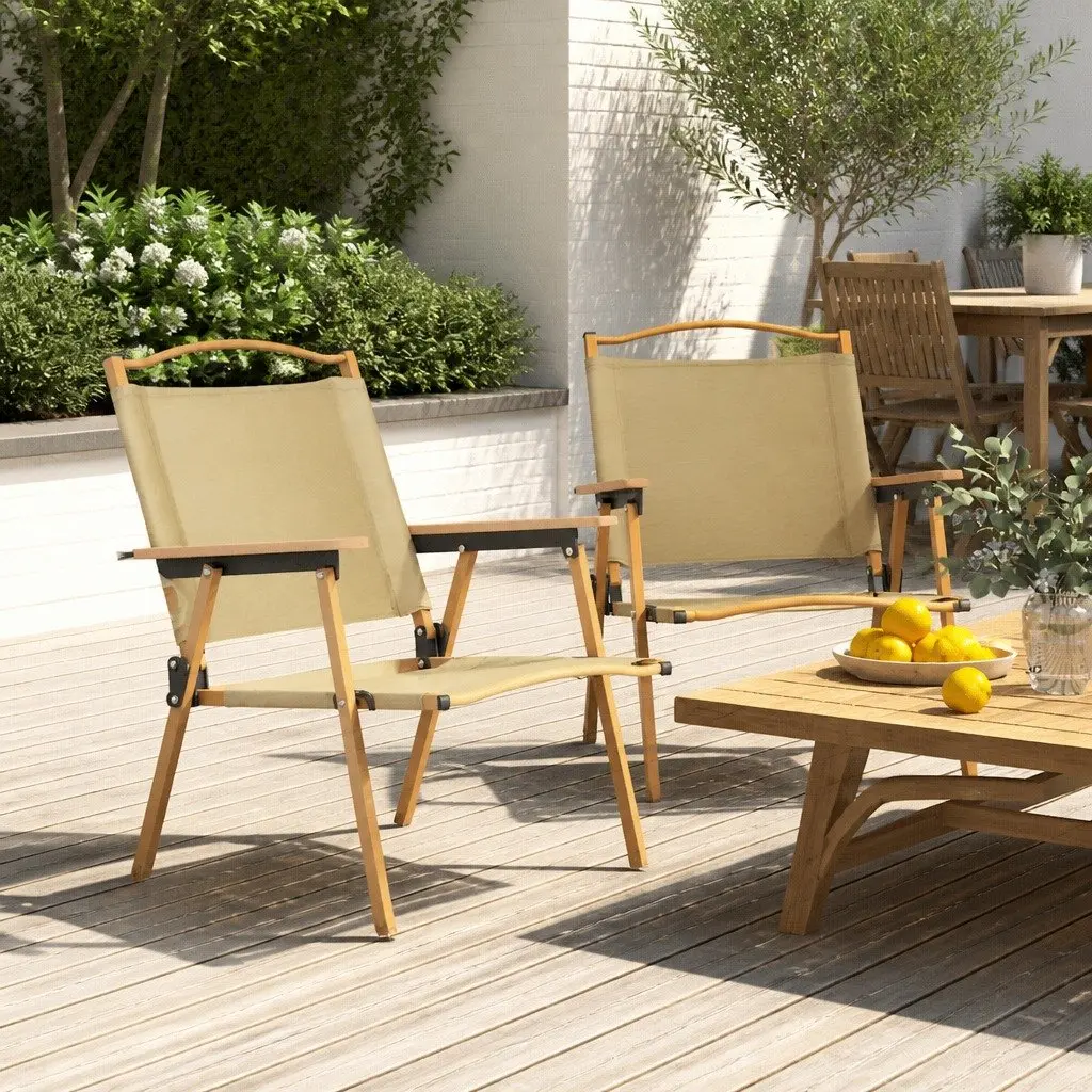 Camping Chairs Portable Folding 2 Piece Beige