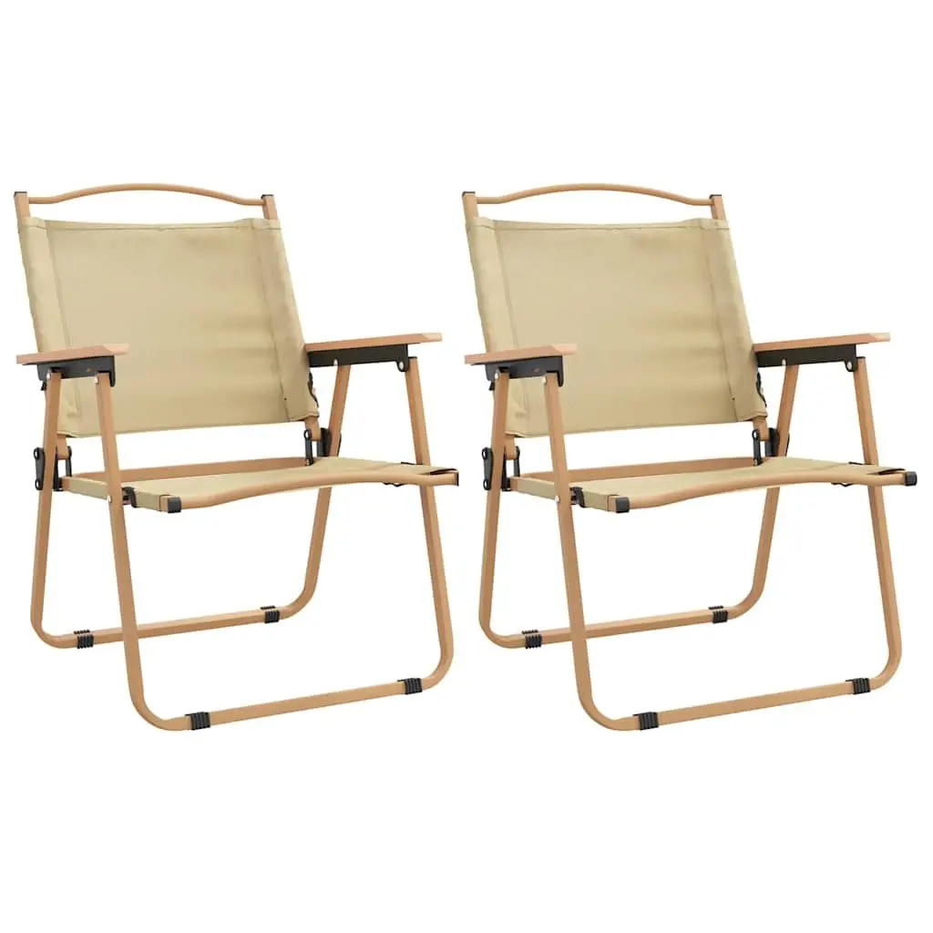 Camping Chairs Portable Folding 2 Piece Beige