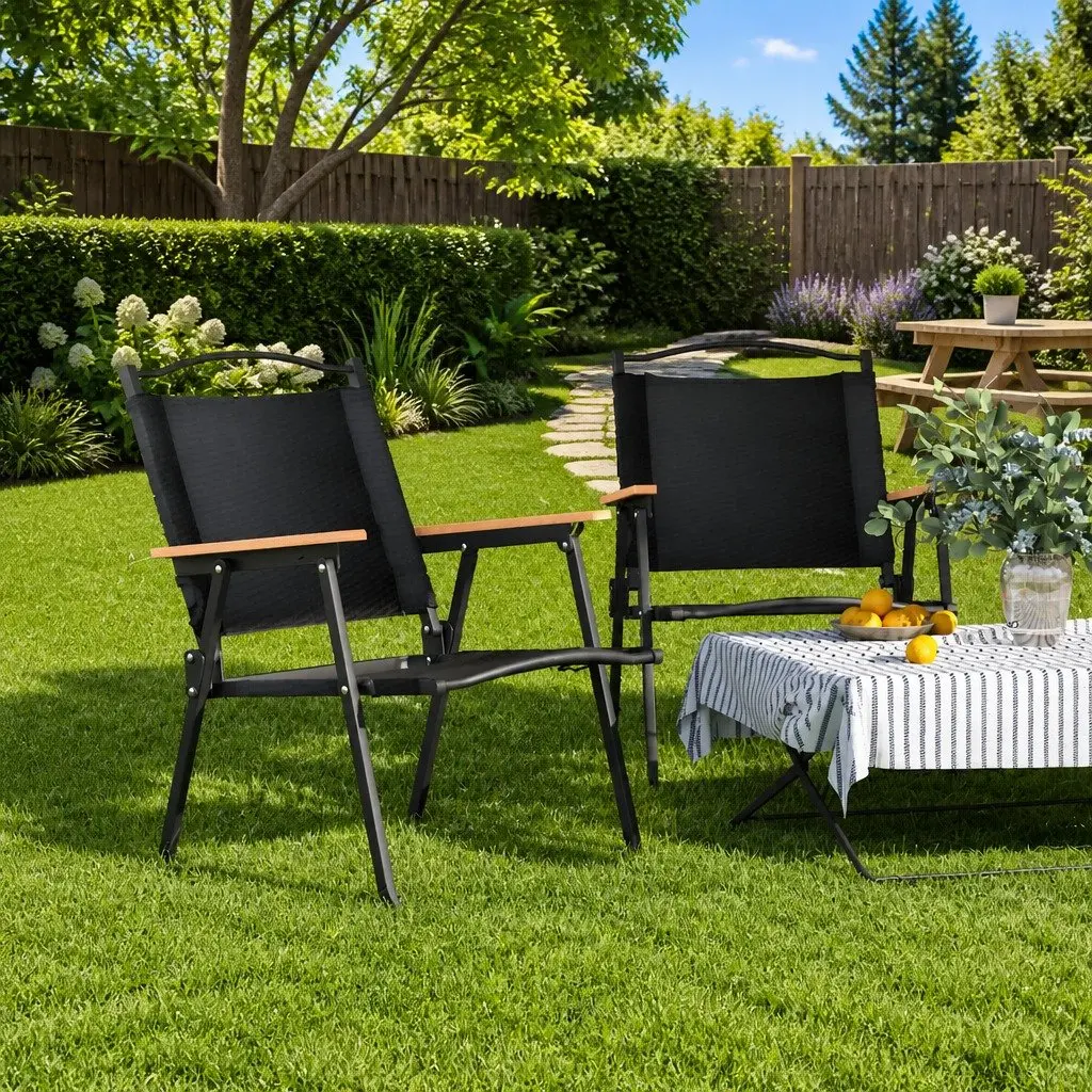 Folding Portable Black Camping Chairs Lightweight Portable Seating 2 Piece