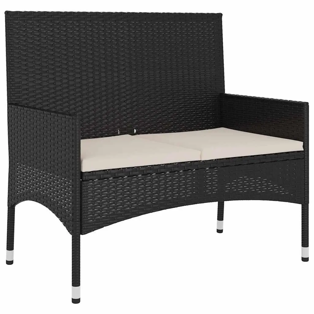 2-Seater Garden Bench with Cushions Black Poly Rattan Outdoor Furniture