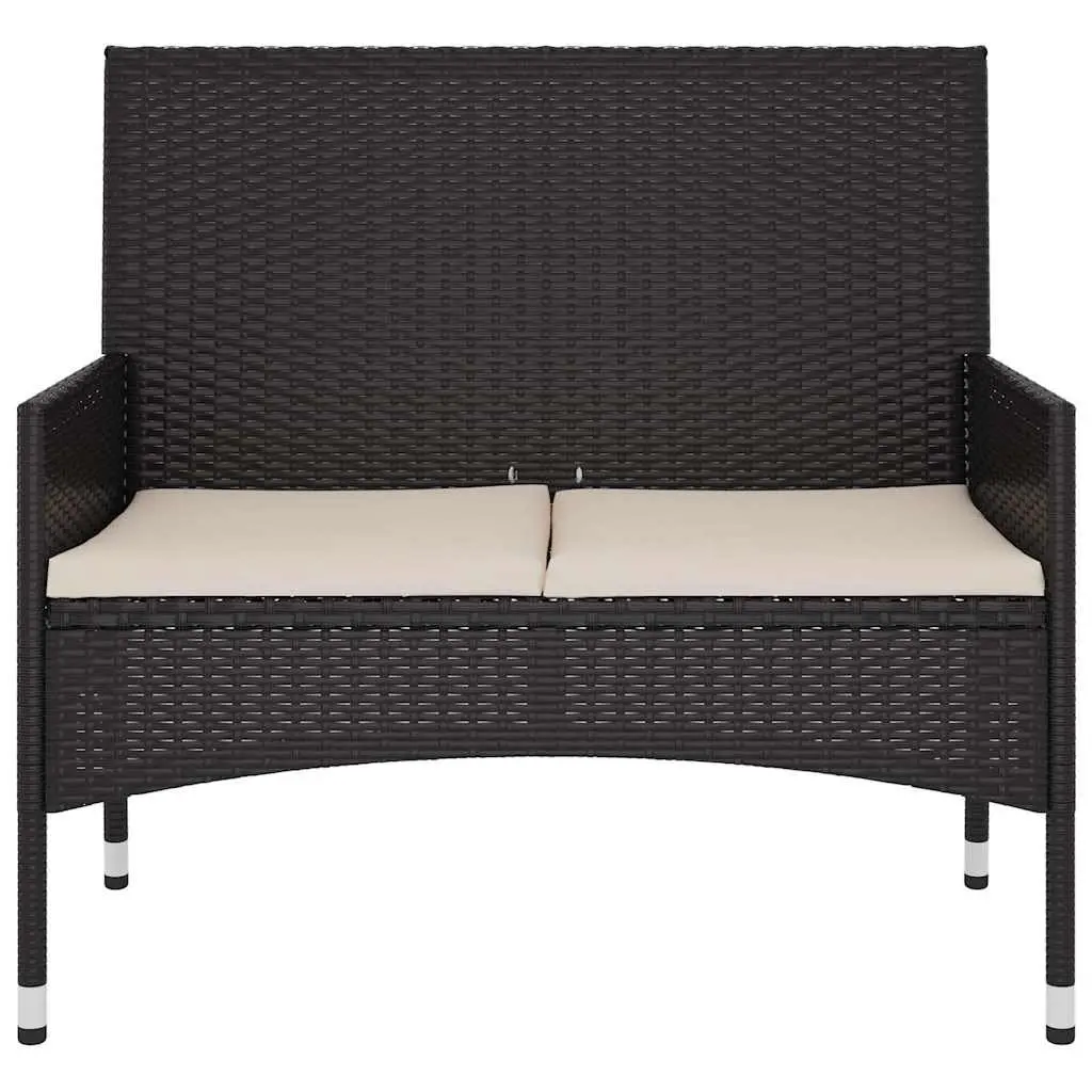 2-Seater Garden Bench with Cushions Black Poly Rattan Outdoor Furniture