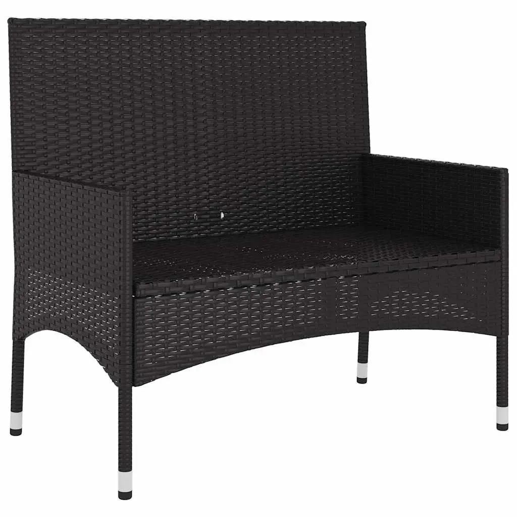 2-Seater Garden Bench with Cushions Black Poly Rattan Outdoor Furniture