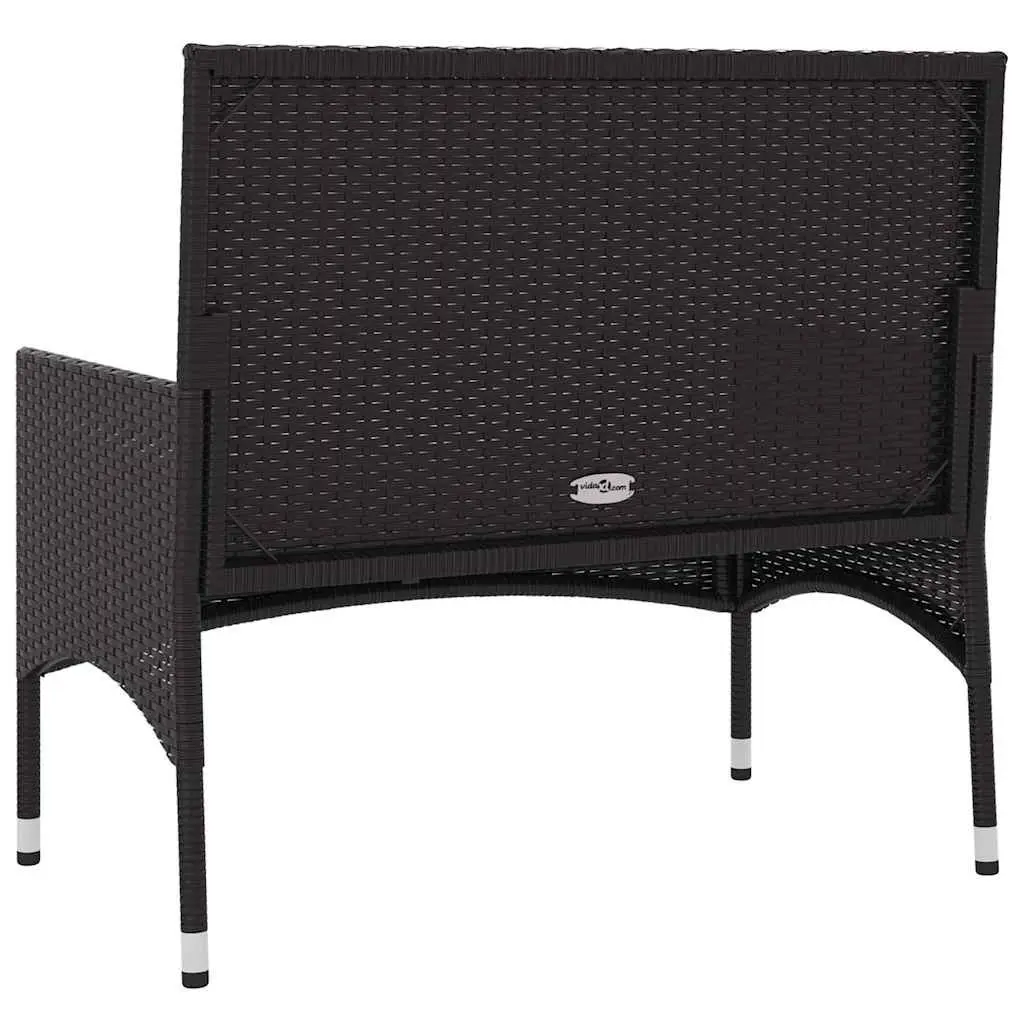2-Seater Garden Bench with Cushions Black Poly Rattan Outdoor Furniture