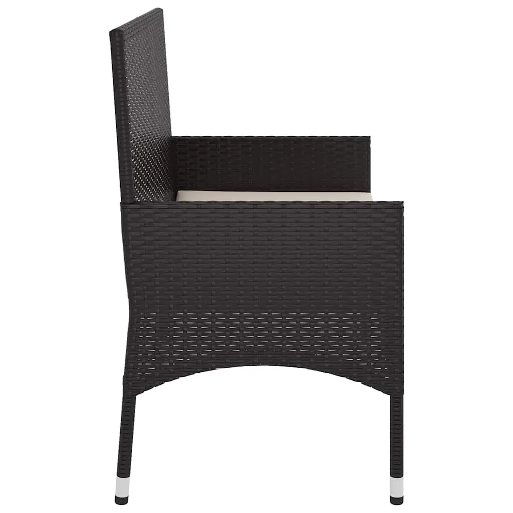 2-Seater Garden Bench with Cushions Black Poly Rattan Outdoor Furniture