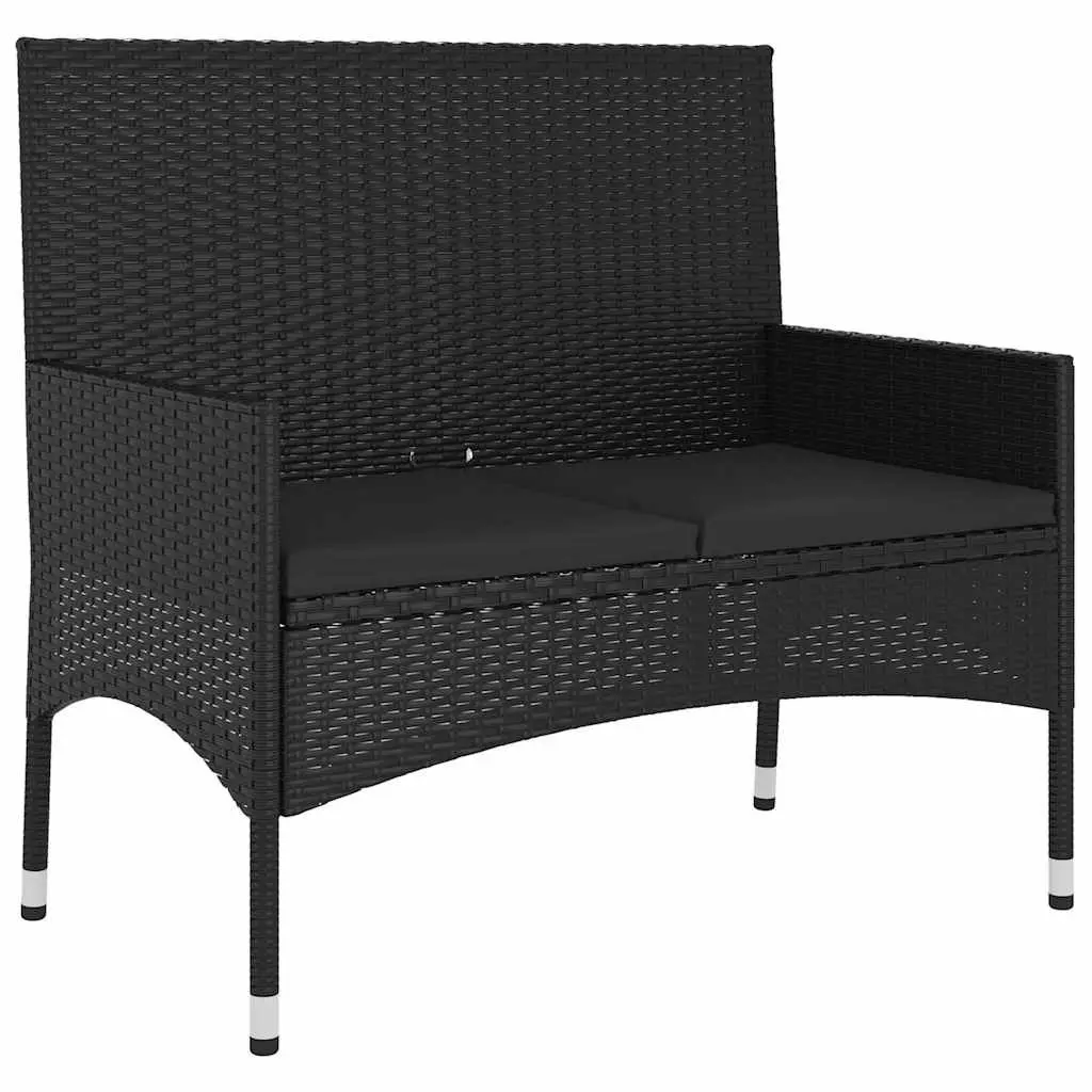 2-Seater Outdoor Garden Bench with Cushions Armrest Backrest Black Poly Rattan