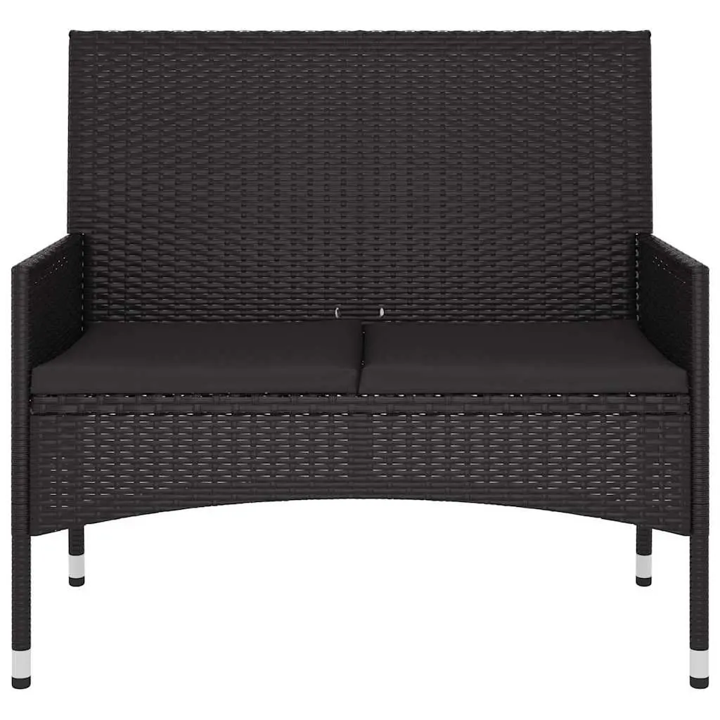 2-Seater Outdoor Garden Bench with Cushions Armrest Backrest Black Poly Rattan