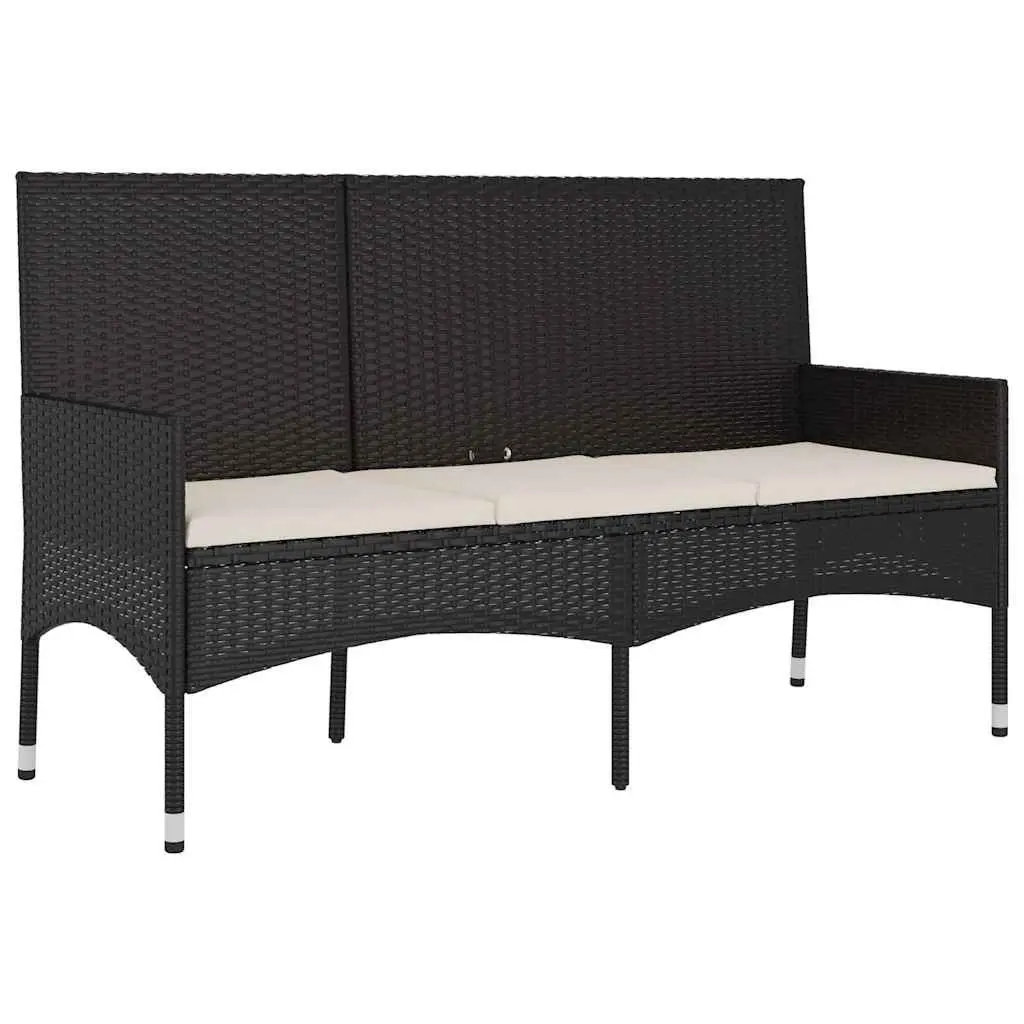 3-Seater Garden Bench Outdoor Lounge Seating with Cushions Black Poly Rattan