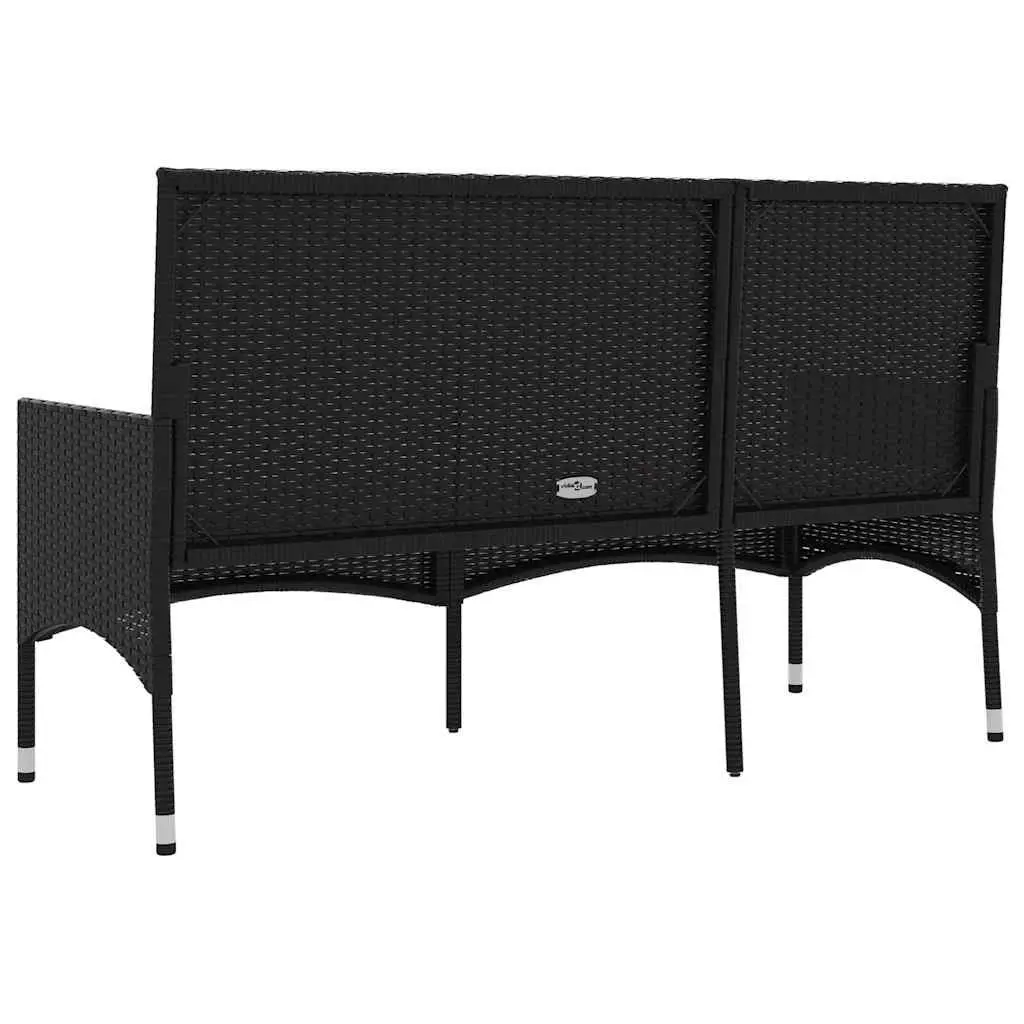 3-Seater Garden Bench Outdoor Lounge Seating with Cushions Black Poly Rattan