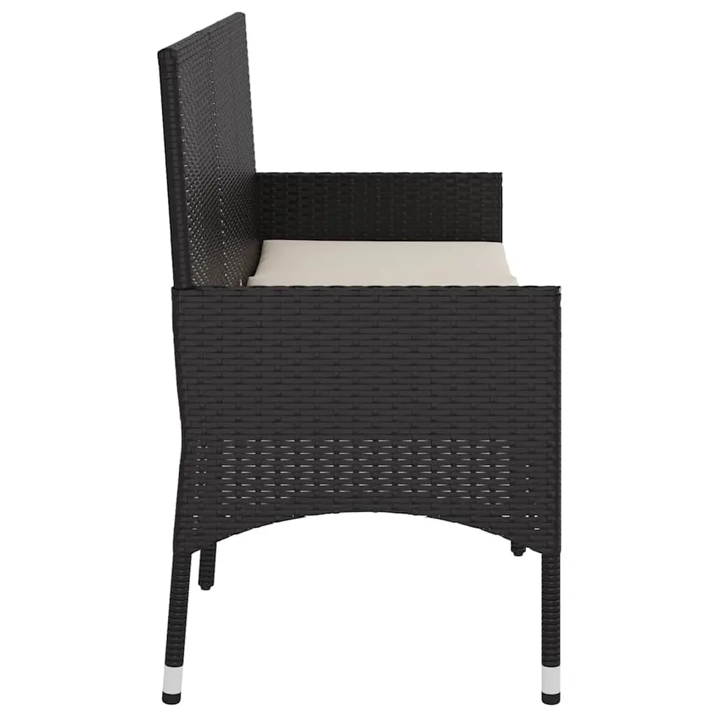 3-Seater Garden Bench Outdoor Lounge Seating with Cushions Black Poly Rattan