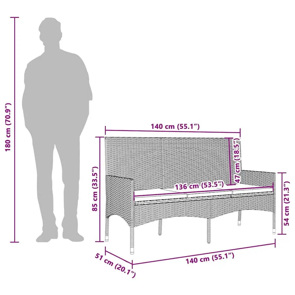 3-Seater Garden Bench with Cushions
