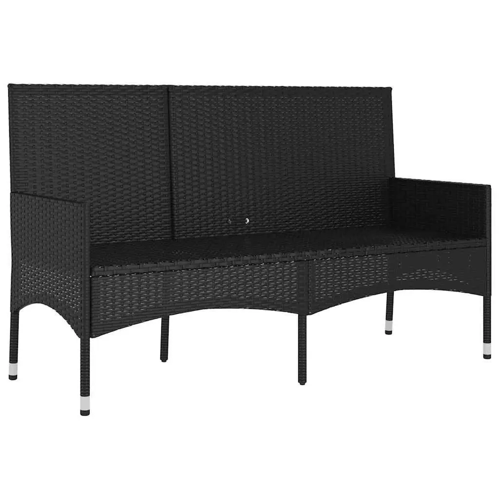 3-Seater Garden Bench Black Poly Rattan with Cushions Armrest Backrest