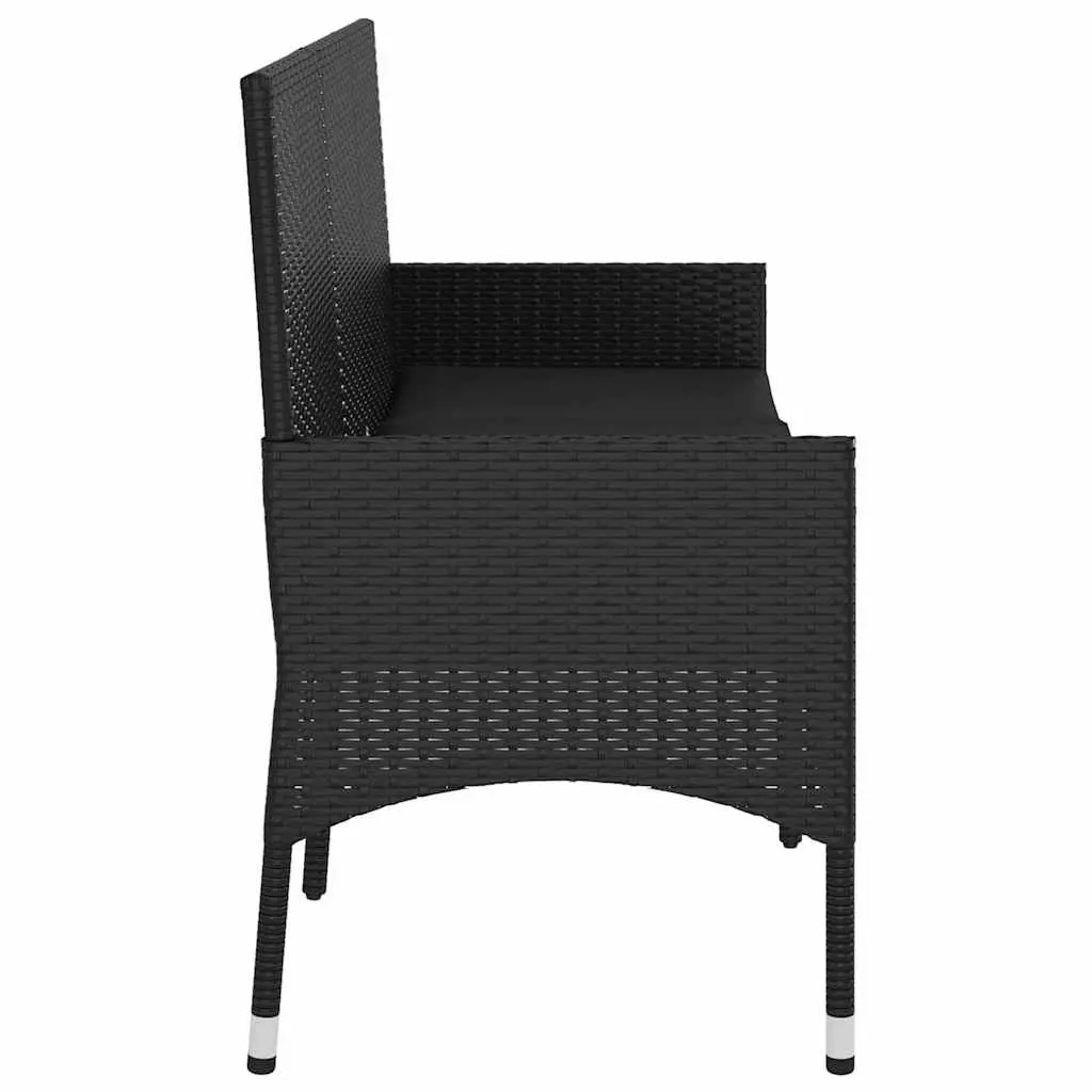 3-Seater Garden Bench Black Poly Rattan with Cushions Armrest Backrest