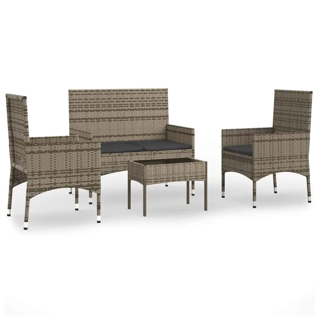 Garden Lounge Set Grey Poly Rattan 4 Piece Outdoor Furniture with Cushions