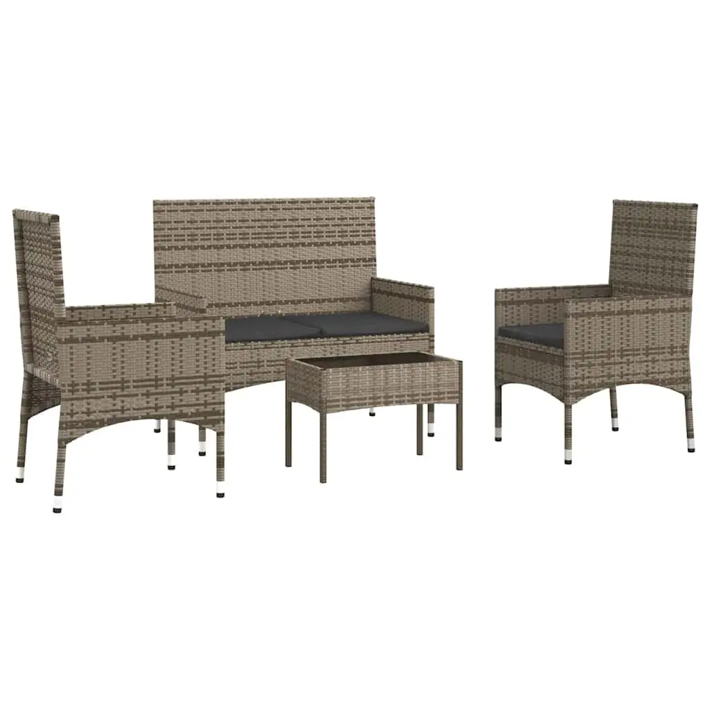 Garden Lounge Set Grey Poly Rattan 4 Piece Outdoor Furniture with Cushions