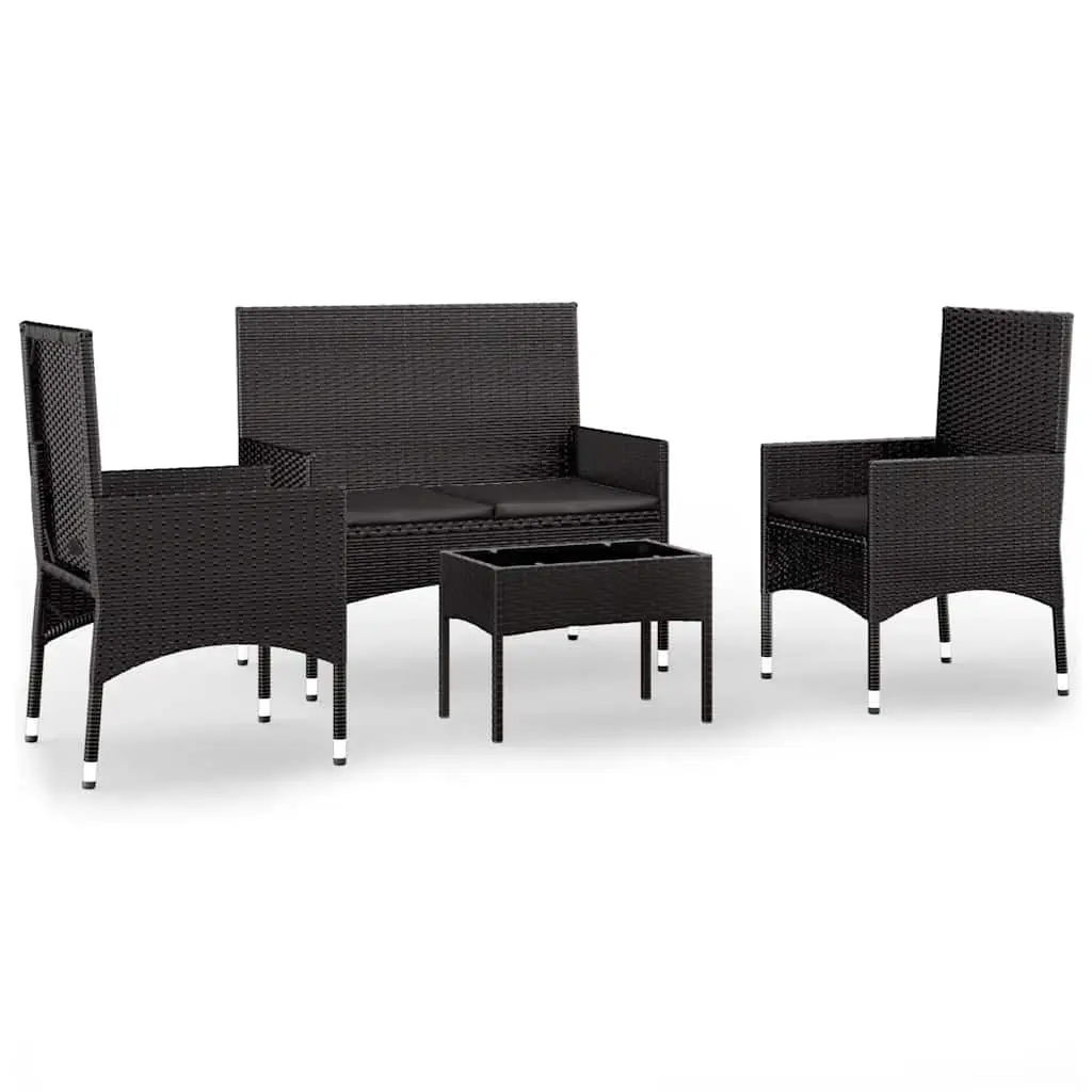 Garden Lounge Set Poly Rattan Black 4 Piece with Cushions