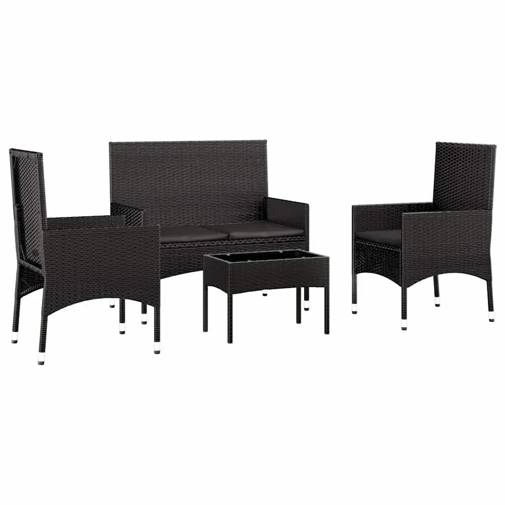 Garden Lounge Set Poly Rattan Black 4 Piece with Cushions