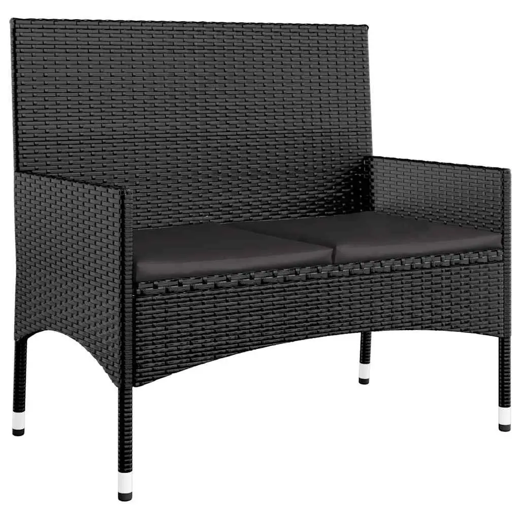 Garden Lounge Set Poly Rattan Black 4 Piece with Cushions