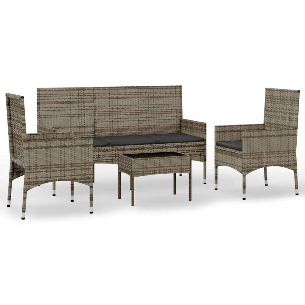 Garden Lounge Set Grey Poly Rattan 4 Piece Outdoor Furniture with Cushions