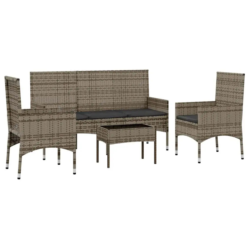 Garden Lounge Set Grey Poly Rattan 4 Piece Outdoor Furniture with Cushions