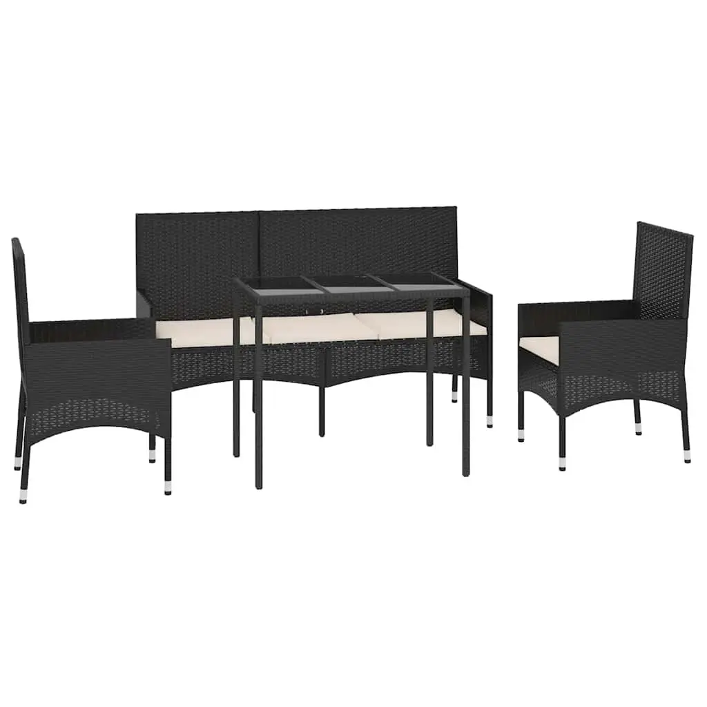 Garden Lounge Set Black Poly Rattan with Cushions 4 Piece