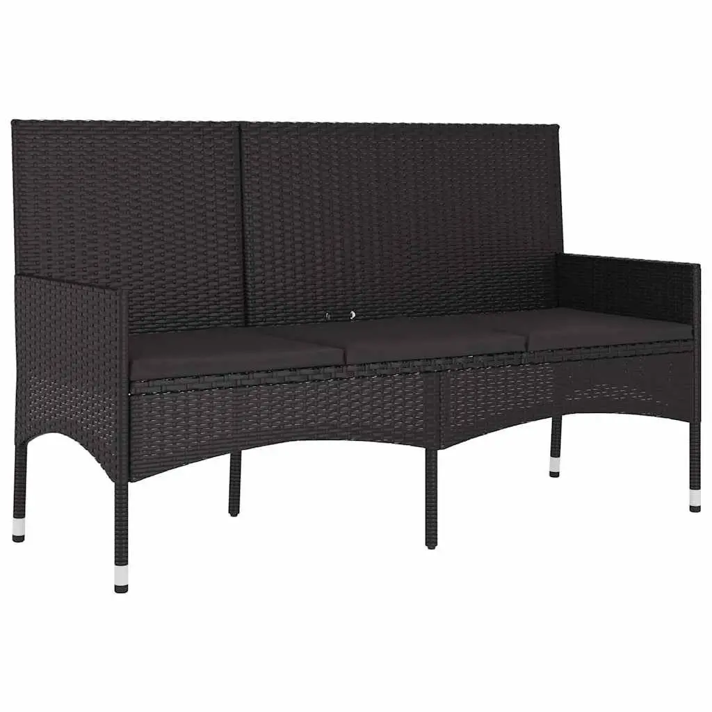 Black Poly Rattan 4 Piece Garden Lounge Set with Cushions Outdoor Furniture